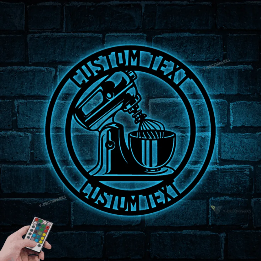 Personalized Baker Metal Sign With Led Lights, Baking Mixer Sign, House Decor, Wall Hanging, Gift For Baking Lovers, Kitchen Decor