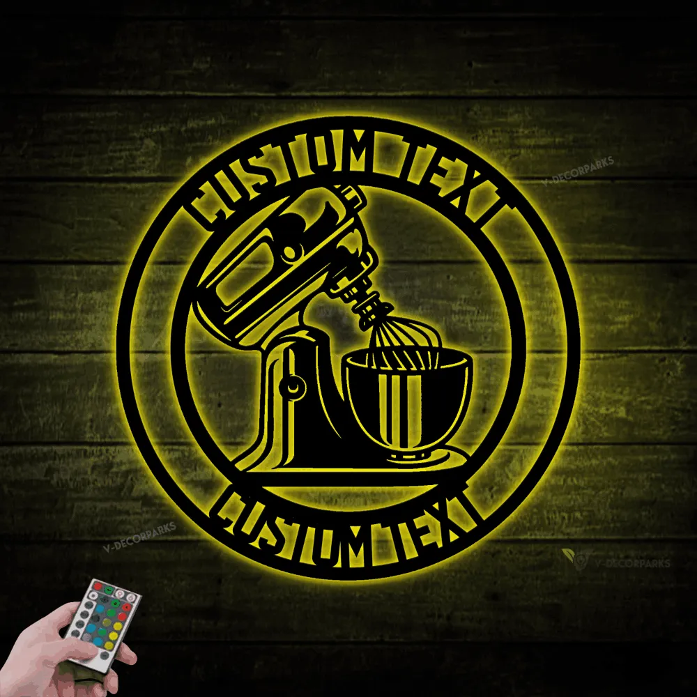 Personalized Baker Metal Sign With Led Lights, Baking Mixer Sign, House Decor, Wall Hanging, Gift For Baking Lovers, Kitchen Decor