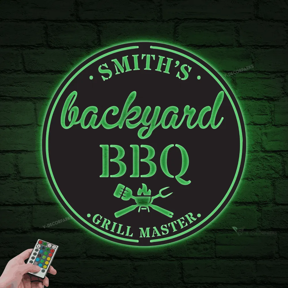 Personalized Bar & Grill Metal Sign With Led Lights, Chill And Grill Wall Art For Backyard, Outdoor Patio Decor, Backyard Bbq Sign, Bar Sign