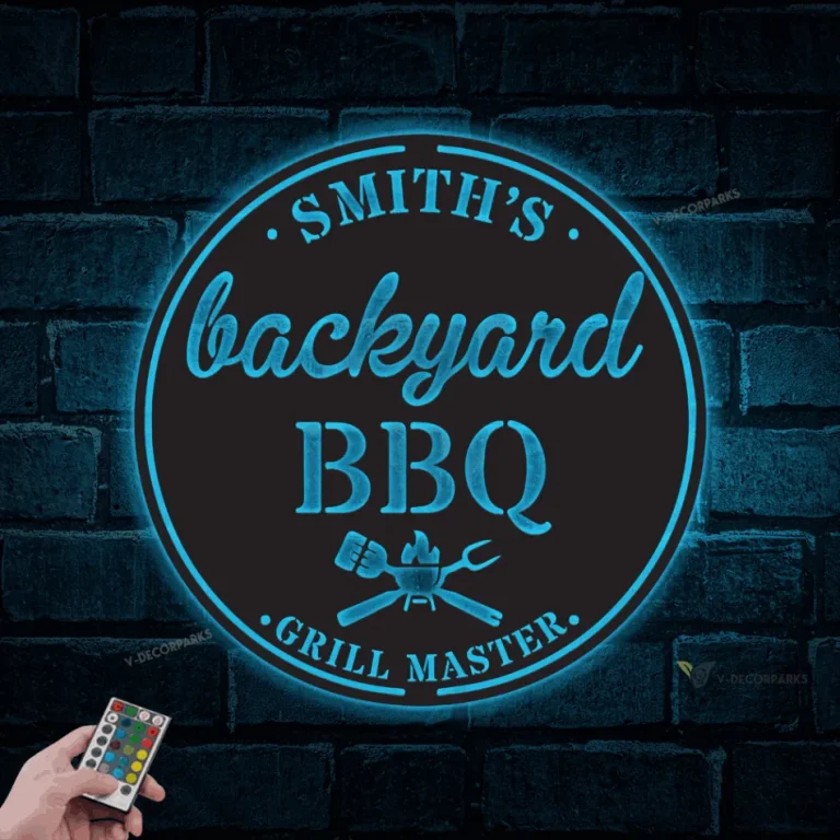 Personalized Bar & Grill Metal Sign With Led Lights, Chill And Grill Wall Art For Backyard, Outdoor Patio Decor, Backyard Bbq Sign, Bar Sign