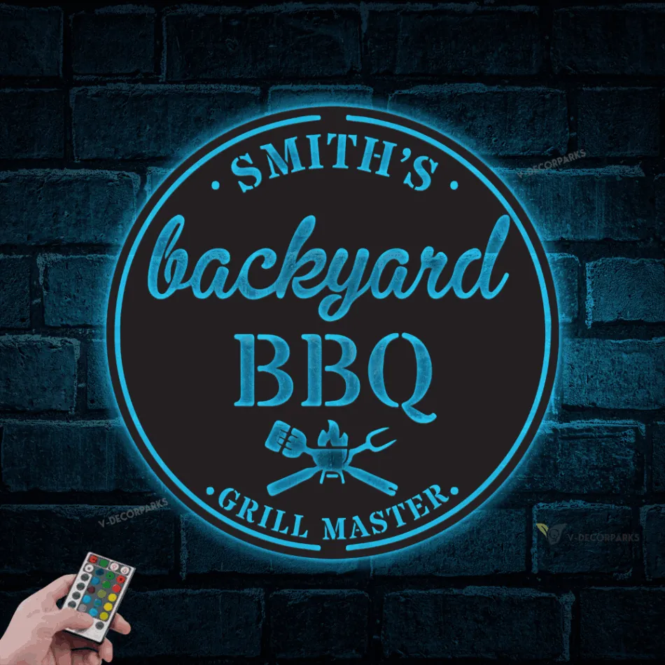 Personalized Bar & Grill Metal Sign With Led Lights, Chill And Grill Wall Art For Backyard, Outdoor Patio Decor, Backyard Bbq Sign, Bar Sign