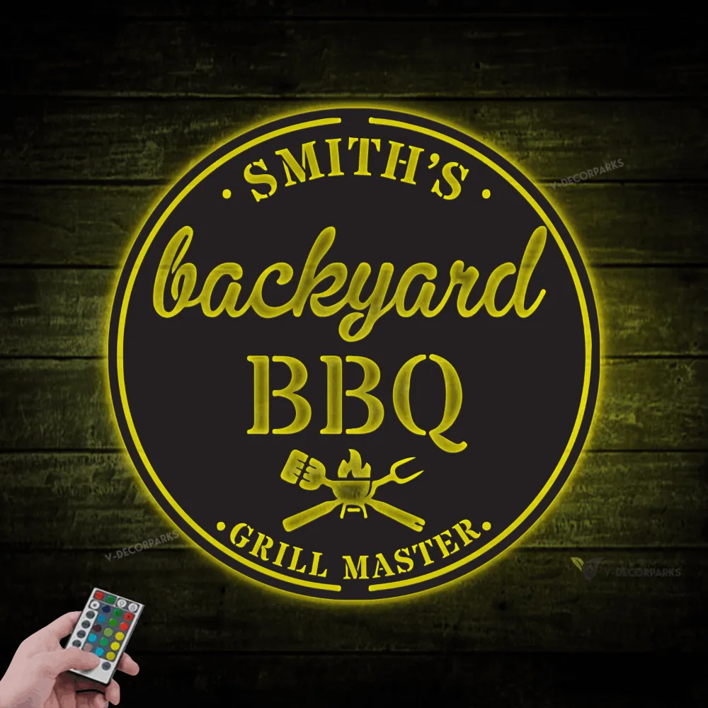 Personalized Bar & Grill Metal Sign With Led Lights, Chill And Grill Wall Art For Backyard, Outdoor Patio Decor, Backyard Bbq Sign, Bar Sign