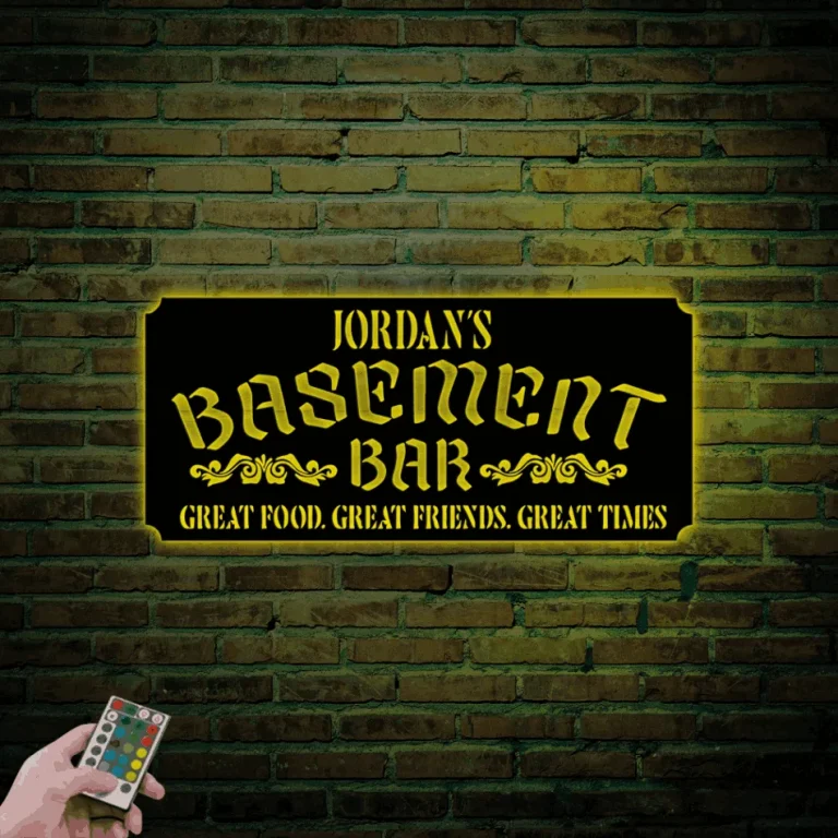 Personalized Basement Bar Sign With Led Lights, Custom Bar Sign Vintage Basement Bar Sign