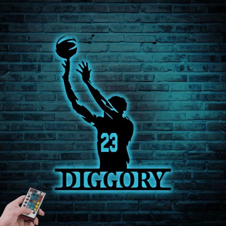 Personalized Basketball Sign Led Lights, Metal Basketball Wall Art, Custom Name Basketball Sign, Basketball Player Wall Decor Boys Room Basketball Gift