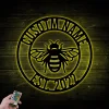 Personalized Bee Metal Sign With Led Lights, Honey Bee Metal Wall, Bee Sign, Honey Farm Signs, Gift For Bee Keeper, Honey Bee Monogram Decor