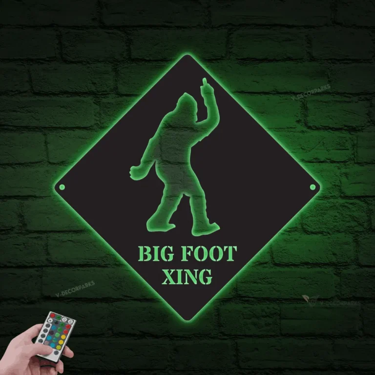 Personalized Big Foot Crossing Metal Wall With Led Lights, Big Foot Xing Sign, Sasquatch Wall Art Decor, Yeti Gift, Cabin Decor, Big Foot Metal Sign