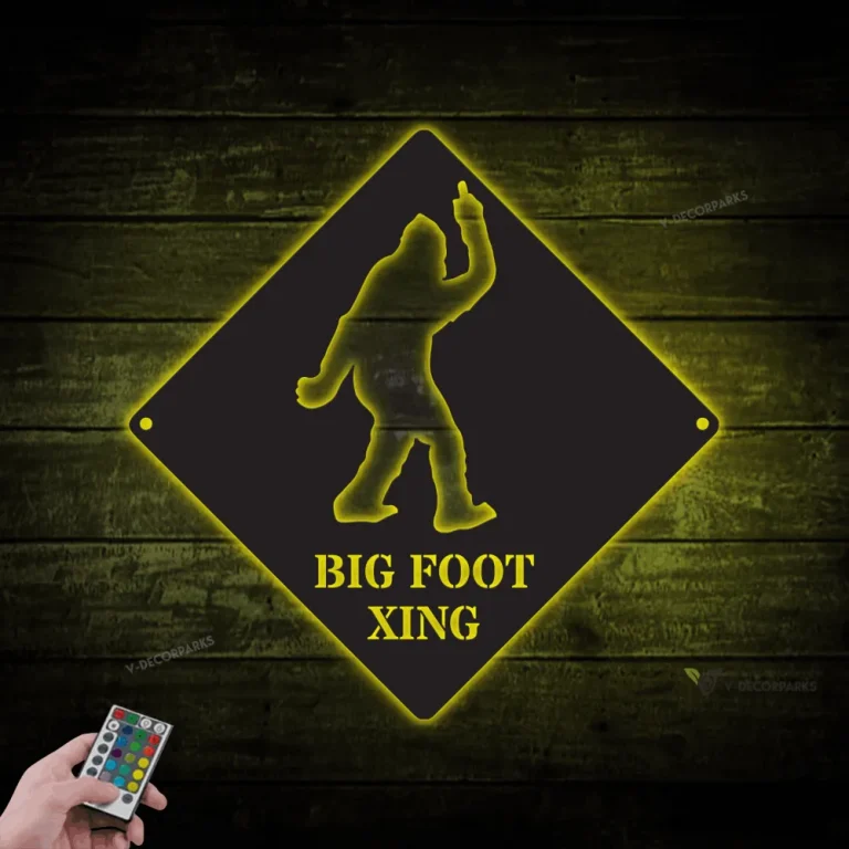 Personalized Big Foot Crossing Metal Wall With Led Lights, Big Foot Xing Sign, Sasquatch Wall Art Decor, Yeti Gift, Cabin Decor, Big Foot Metal Sign
