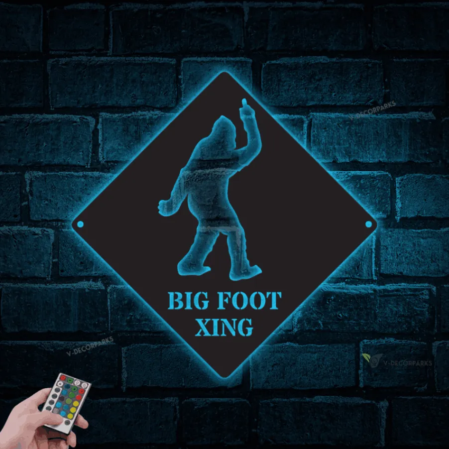 Personalized Big Foot Crossing Metal Wall With Led Lights, Big Foot Xing Sign, Sasquatch Wall Art Decor, Yeti Gift, Cabin Decor, Big Foot Metal Sign