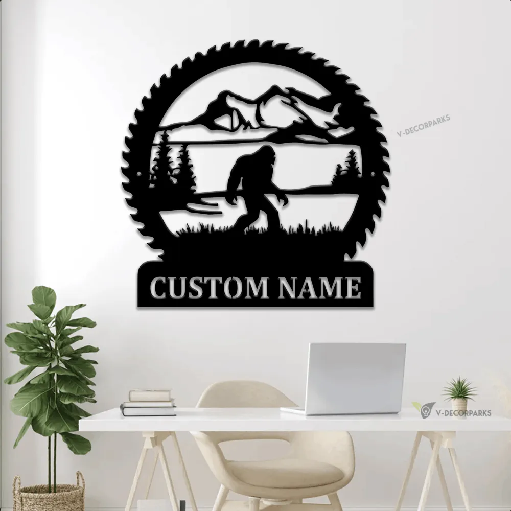 Personalized Big Foot Metal Wall With Led Lights, Big Foot Sign, Sasquatch Wall Art Decor, Yeti Gift, Cabin Decor, Saw Blade Big Foot Sign