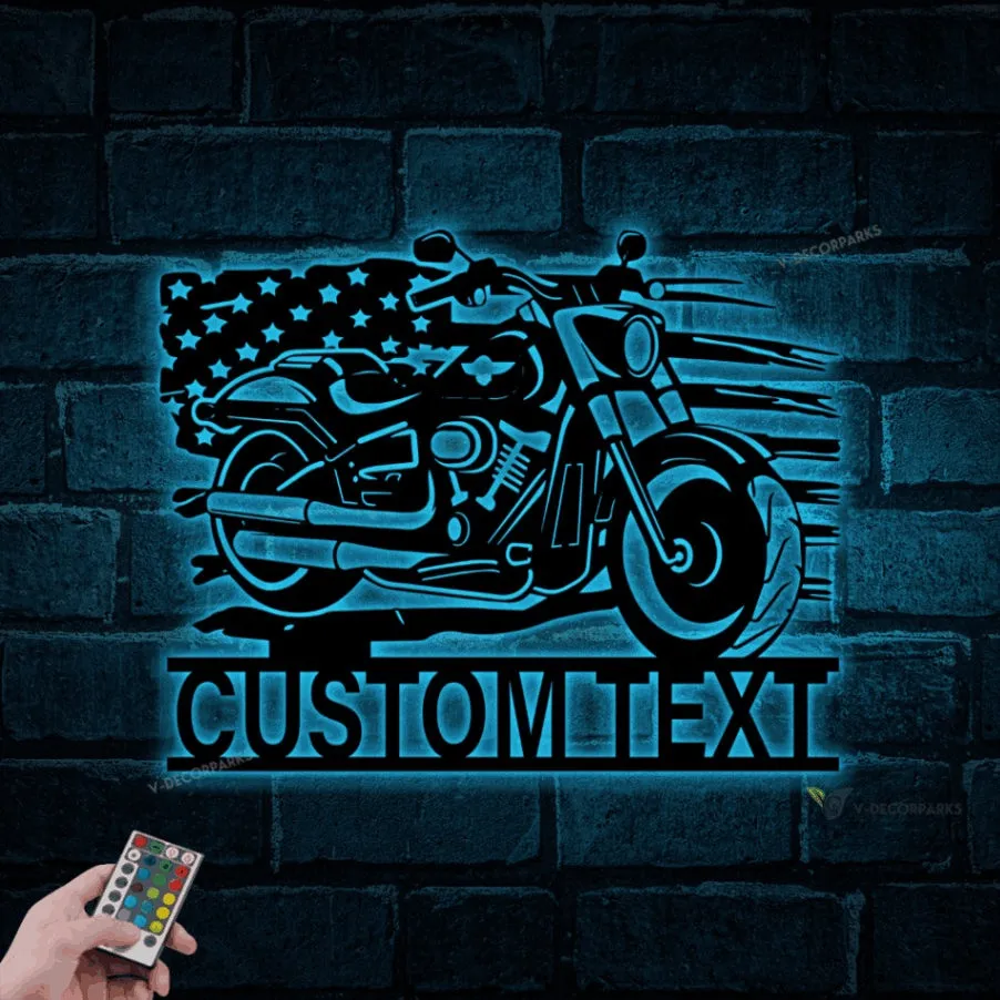 Personalized Biker Metal Sign With Led Lights, Custom Motorcycle Wall Art For Garage Decor, Biker Gift, Father's Day Gift, Husband Dad Gift
