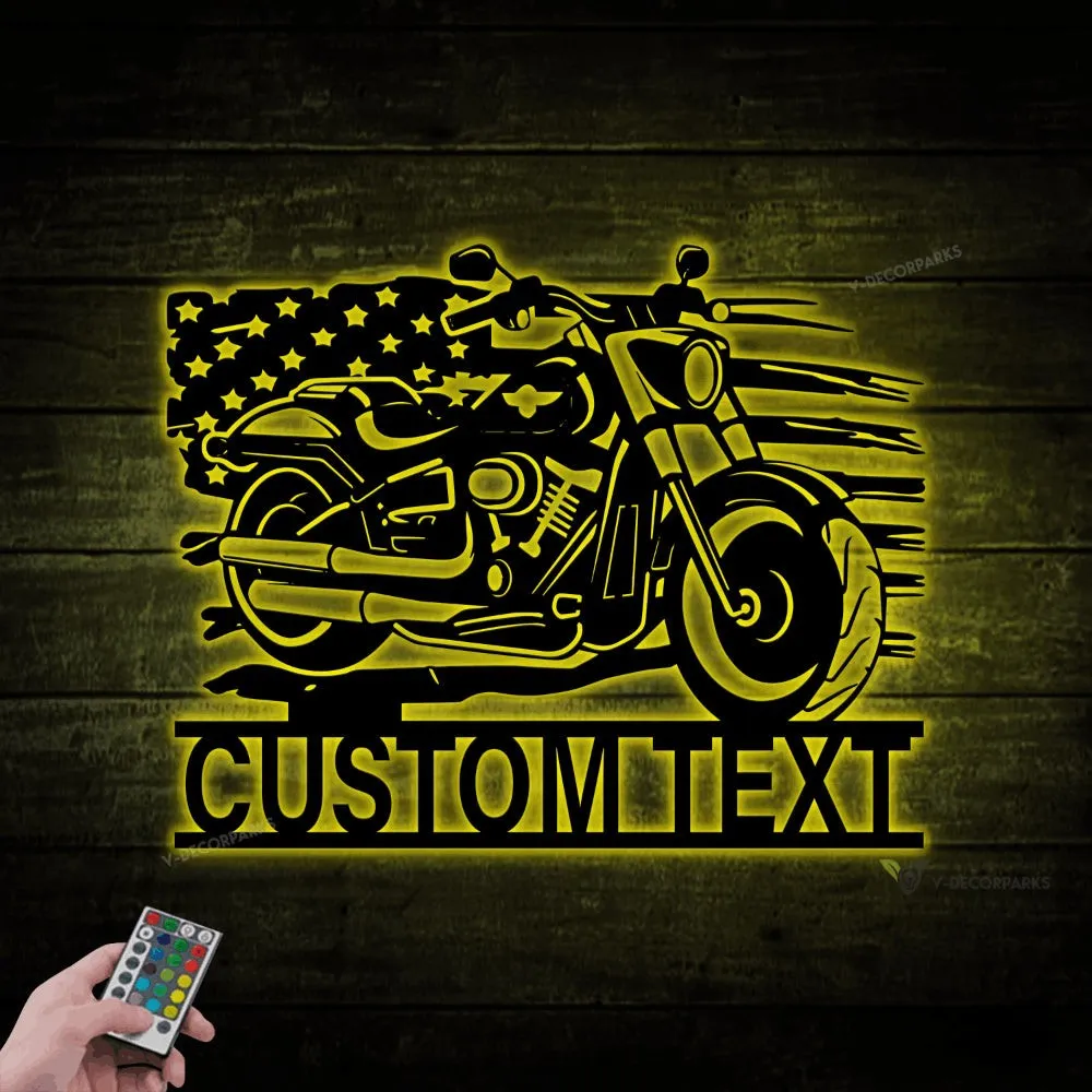 Personalized Biker Metal Sign With Led Lights, Custom Motorcycle Wall Art For Garage Decor, Biker Gift, Father's Day Gift, Husband Dad Gift