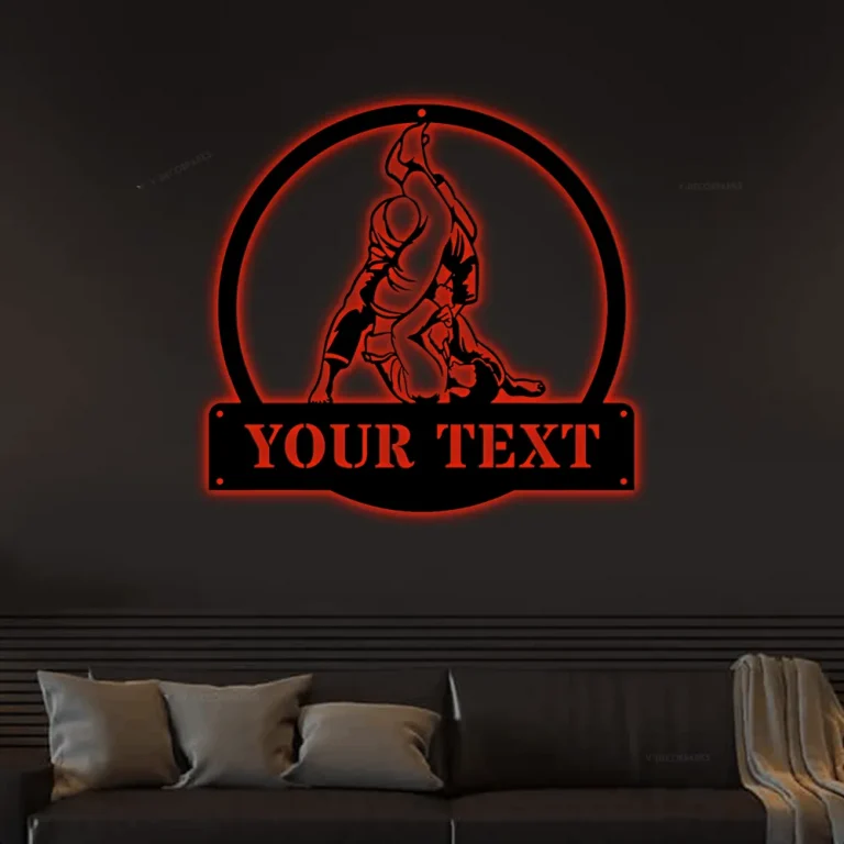 Personalized Brazilian Jiu Jitsu Monogram Metal Sign Art With Led Lights, Custom Jiu Jitsu Metal Sign, Hobbie Gifts, Sport Gift, Birthday Gift
