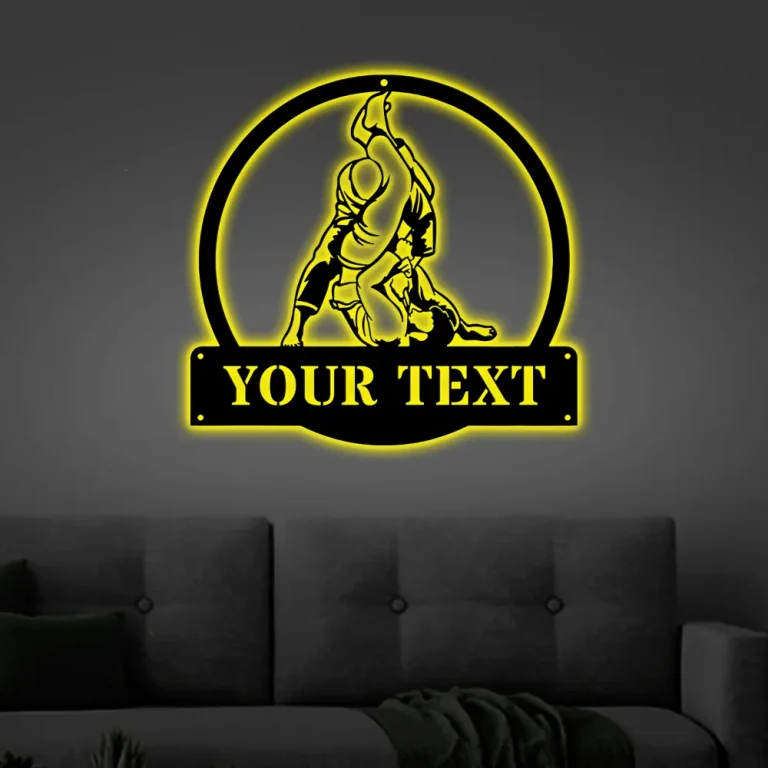 Personalized Brazilian Jiu Jitsu Monogram Metal Sign Art With Led Lights, Custom Jiu Jitsu Metal Sign, Hobbie Gifts, Sport Gift, Birthday Gift