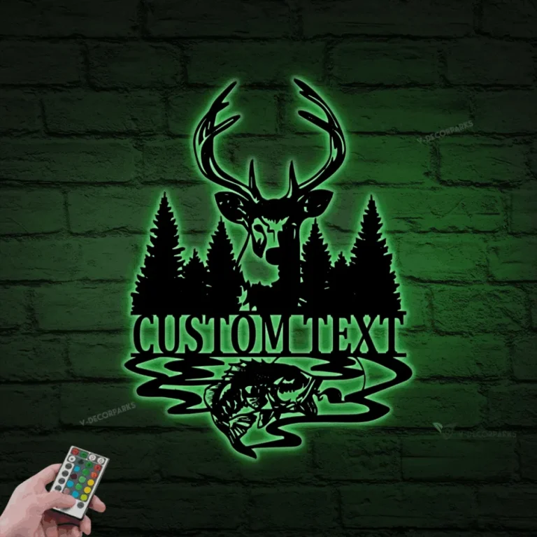 Personalized Buck Bass Monogram Metal Sign With Led Lights, Rustic Deer Hunting Forest, Cabin Farmhouse Laser Cut Decor, Gift For Hunter