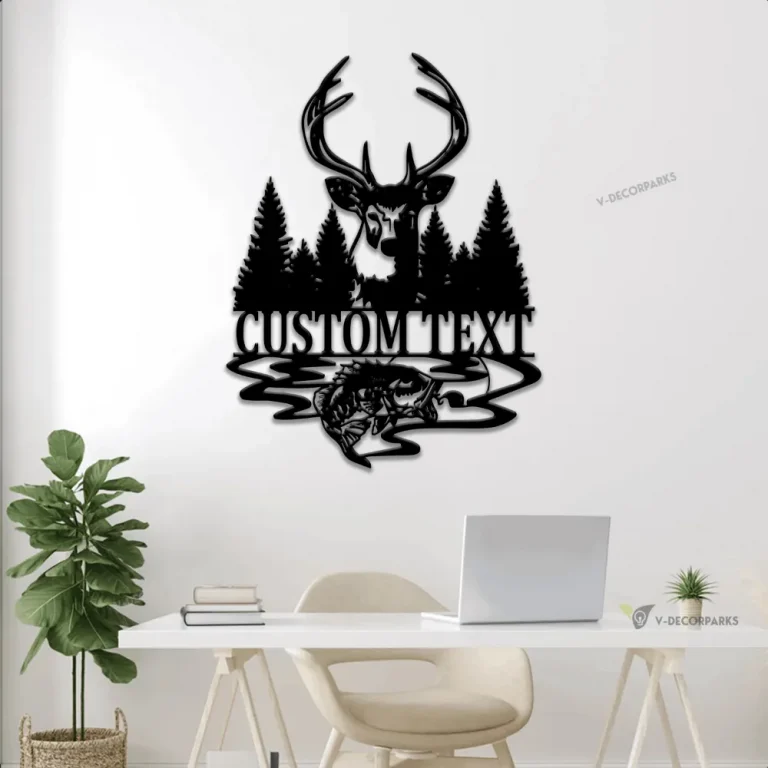 Personalized Buck Bass Monogram Metal Sign With Led Lights, Rustic Deer Hunting Forest, Cabin Farmhouse Laser Cut Decor, Gift For Hunter