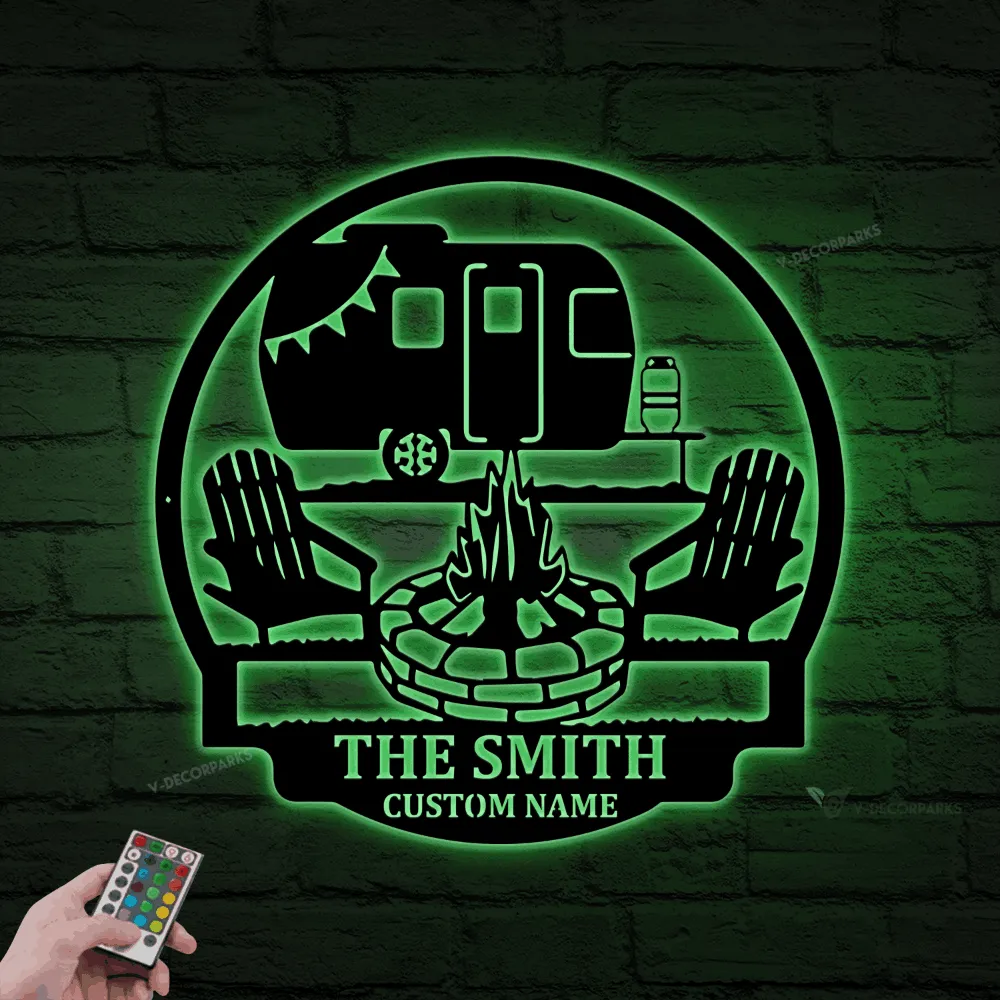 Personalized Camper Trailer Metal Sign With Led Lights, Camping Sign, Happy Camper Sign, Camping Signs, Camping Gifts For Men, Camper Decor