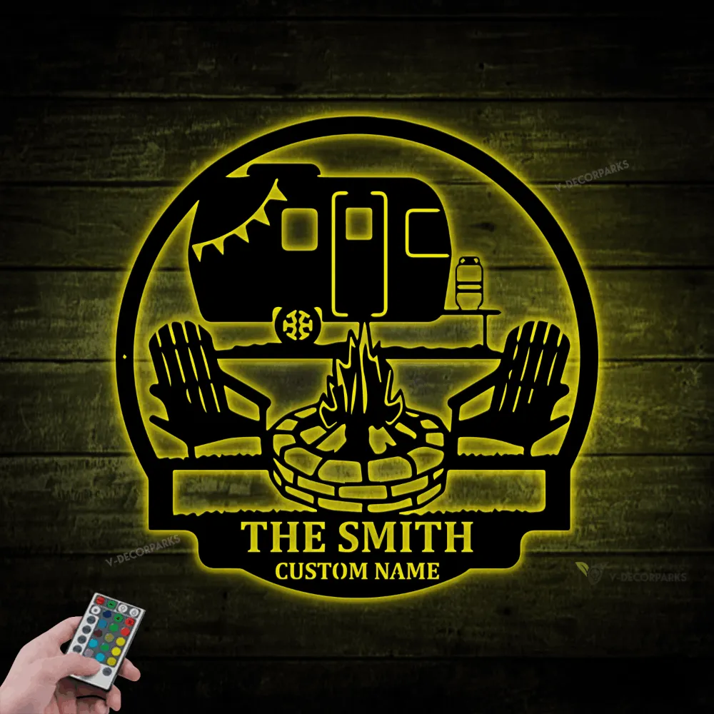 Personalized Camper Trailer Metal Sign With Led Lights, Camping Sign, Happy Camper Sign, Camping Signs, Camping Gifts For Men, Camper Decor