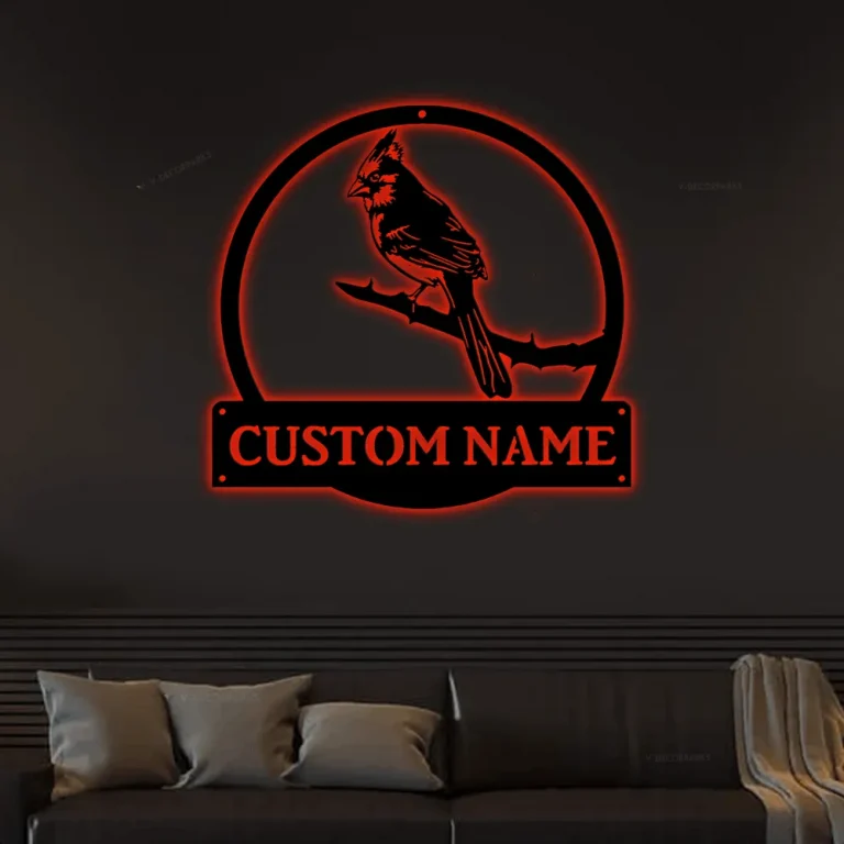 Personalized Cardinals Birds Monogram Metal Sign Art With Led Lights, Custom Cardinals Birds Metal Sign Cardinals Birds Sign Decoration