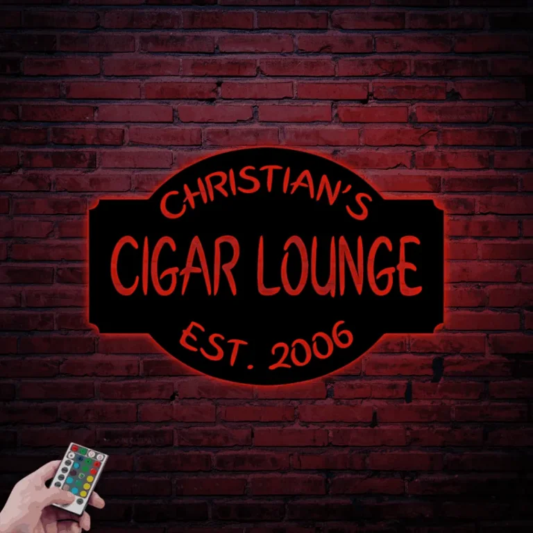 Personalized Cigar Lounge Metal Sign With Led Lights, Cigar Sign Cigar Lounge Sign Cigar Gifts Cigar Bar Cigar Lover Gift Whiskey And Cigars