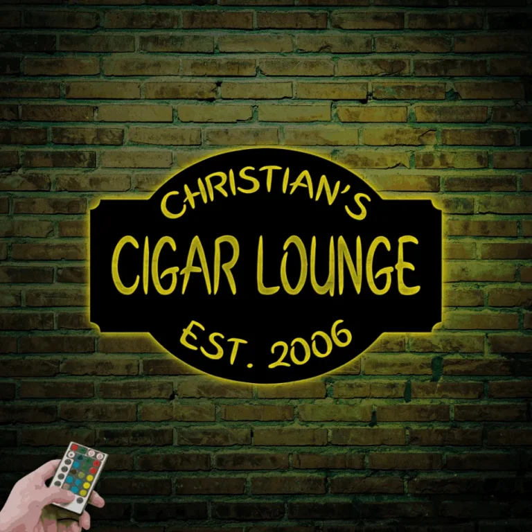 Personalized Cigar Lounge Metal Sign With Led Lights, Cigar Sign Cigar Lounge Sign Cigar Gifts Cigar Bar Cigar Lover Gift Whiskey And Cigars