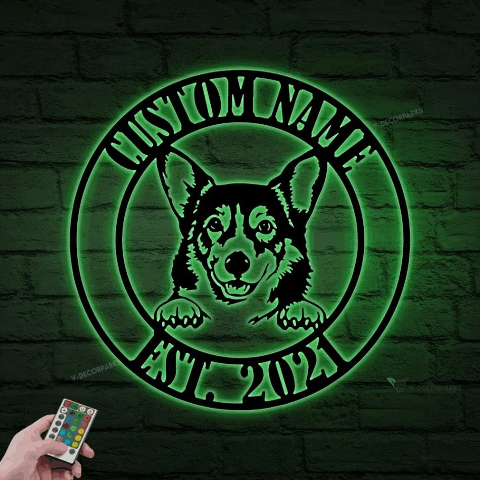 Personalized Corgi Dog Metal Wall Art With Led Ligths, Corgi Dog Name Sign, Dog Name Decor, Dog Lover Gifts, Corgi Dog Signs, Corgi Decor