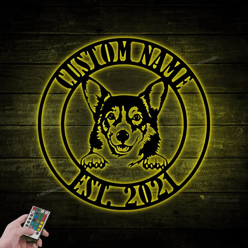 Personalized Corgi Dog Metal Wall Art With Led Ligths, Corgi Dog Name Sign, Dog Name Decor, Dog Lover Gifts, Corgi Dog Signs, Corgi Decor