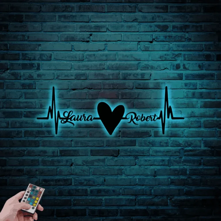 Personalized Couple Names With Heart Led Lights, Valentine's Day Gift Couples Heartbeat Metal Wall Sign Home Decor Wedding, Anniversary Gift