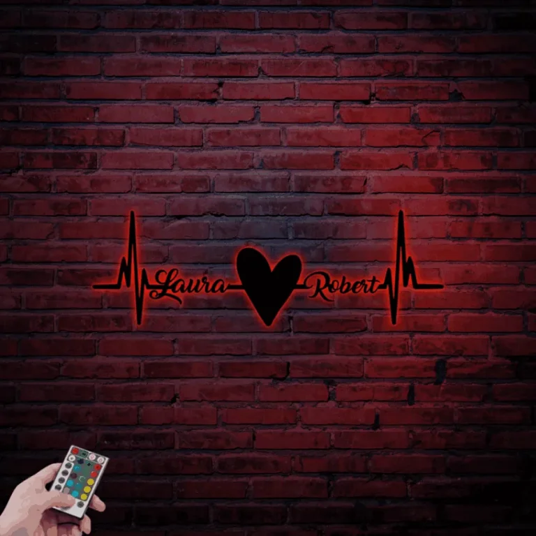 Personalized Couple Names With Heart Led Lights, Valentine's Day Gift Couples Heartbeat Metal Wall Sign Home Decor Wedding, Anniversary Gift