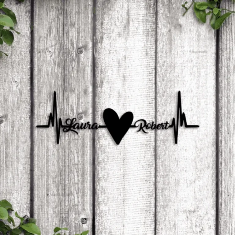 Personalized Couple Names With Heart Led Lights, Valentine's Day Gift Couples Heartbeat Metal Wall Sign Home Decor Wedding, Anniversary Gift