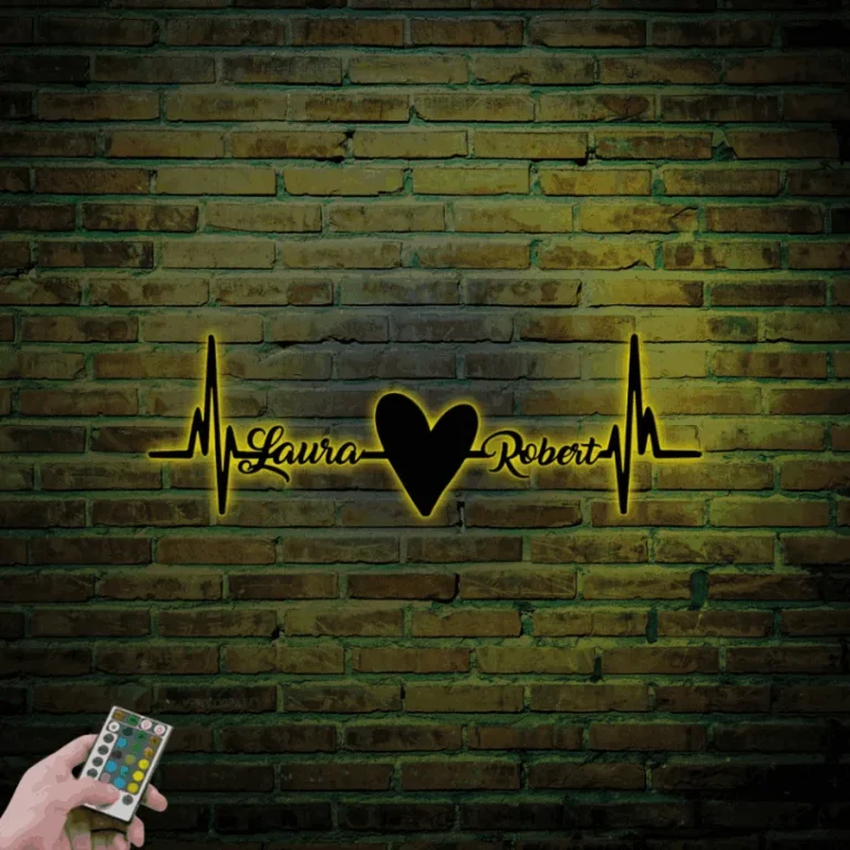 Personalized Couple Names With Heart Led Lights, Valentine's Day Gift Couples Heartbeat Metal Wall Sign Home Decor Wedding, Anniversary Gift