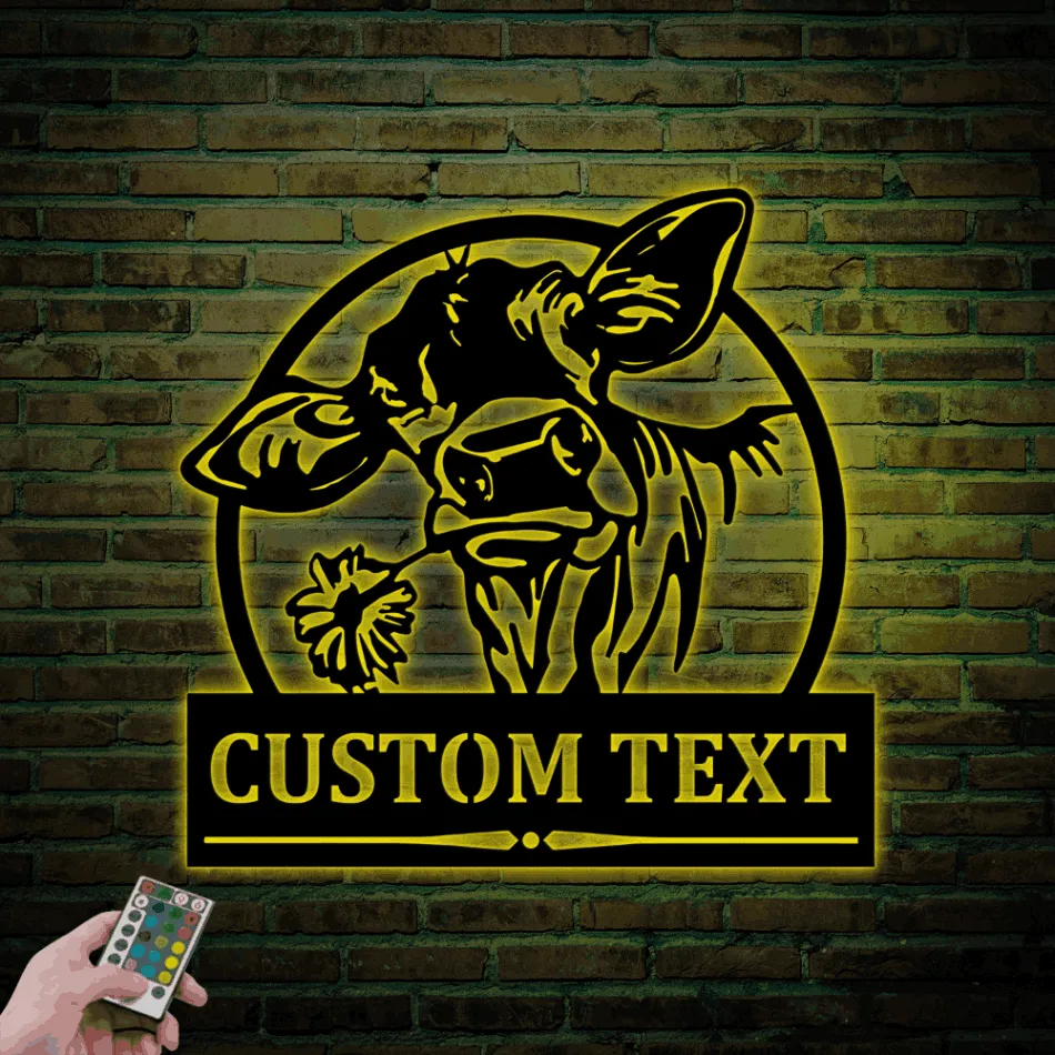Personalized Cow Metal Sign With Led Lights, Custom Cow Farm Sign, Cow Cattle Metal Wall Art, Cow Ranch Decor, Cow Farmer Sign