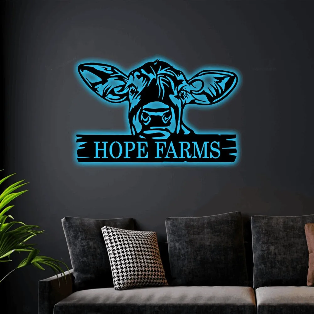 Personalized Cow Sign With Led Lights, Custom Cow Metal Sign, Cow Door Hanger, Farm Animal Sign, Farmhouse Decor, Rustic Welcome Sign