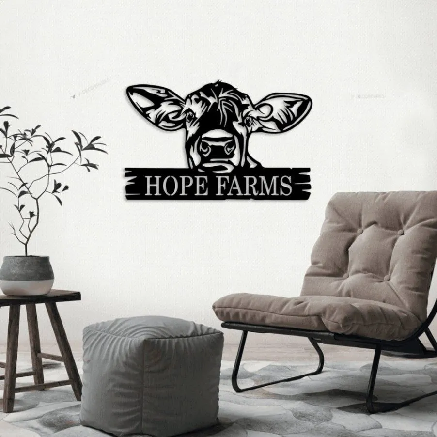 Personalized Cow Sign With Led Lights, Custom Cow Metal Sign, Cow Door Hanger, Farm Animal Sign, Farmhouse Decor, Rustic Welcome Sign
