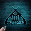 Personalized Crossed Gun Metal Sign With Led Lights, Gun Room Sign Armory Sign Gun Room Decor