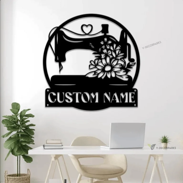 Personalized Custom Floral Sewing Machine Metal Wall Art Sign With Led Lights, Sewing Room Decor, Mother's Day Gift For Mom, Grandma, Nana