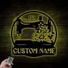 Personalized Custom Floral Sewing Machine Metal Wall Art Sign With Led Lights, Sewing Room Decor, Mother's Day Gift For Mom, Grandma, Nana
