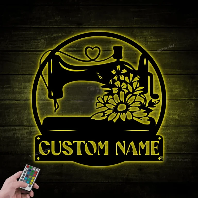 Personalized Custom Floral Sewing Machine Metal Wall Art Sign With Led Lights, Sewing Room Decor, Mother's Day Gift For Mom, Grandma, Nana