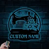 Personalized Custom Floral Sewing Machine Metal Wall Art Sign With Led Lights, Sewing Room Decor, Mother's Day Gift For Mom, Grandma, Nana