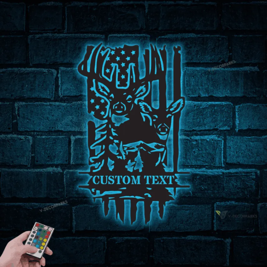 Personalized Deer Hunting Metal Sign With Led Lights, Custom Buck & Doe Wall Art, Home Decor, Campsite Decor, Hunter Gift, Housewarming Gift