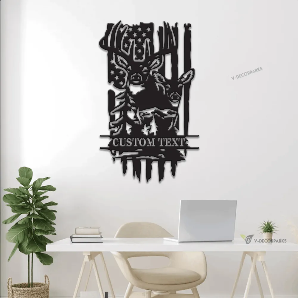 Personalized Deer Hunting Metal Sign With Led Lights, Custom Buck & Doe Wall Art, Home Decor, Campsite Decor, Hunter Gift, Housewarming Gift