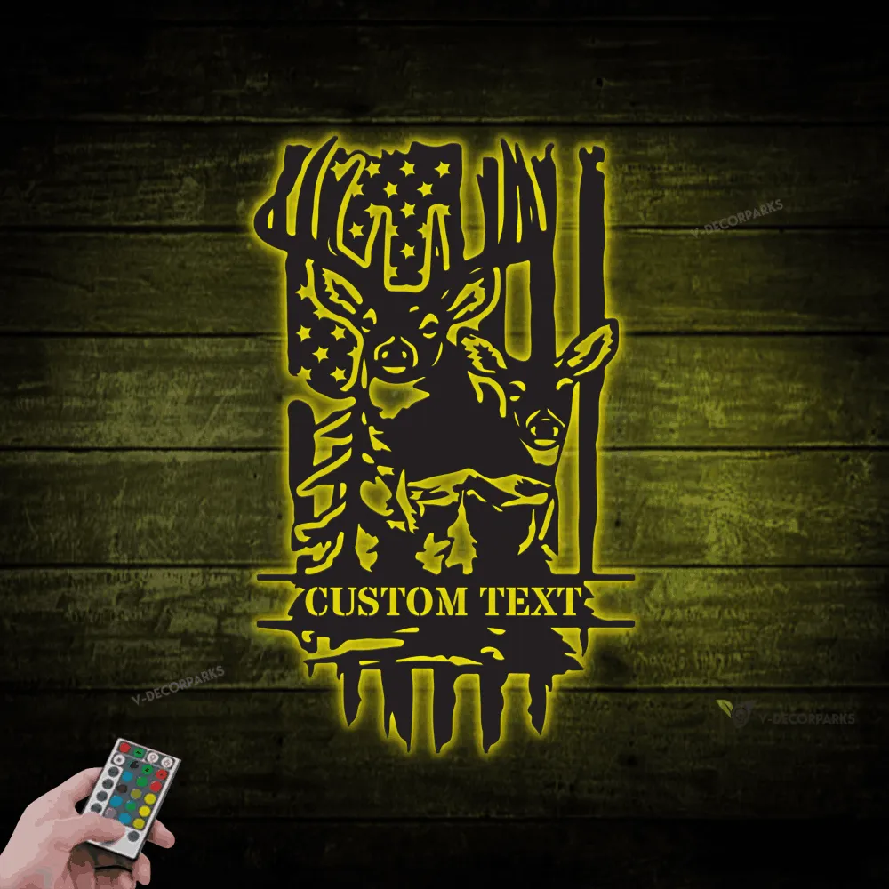 Personalized Deer Hunting Metal Sign With Led Lights, Custom Buck & Doe Wall Art, Home Decor, Campsite Decor, Hunter Gift, Housewarming Gift