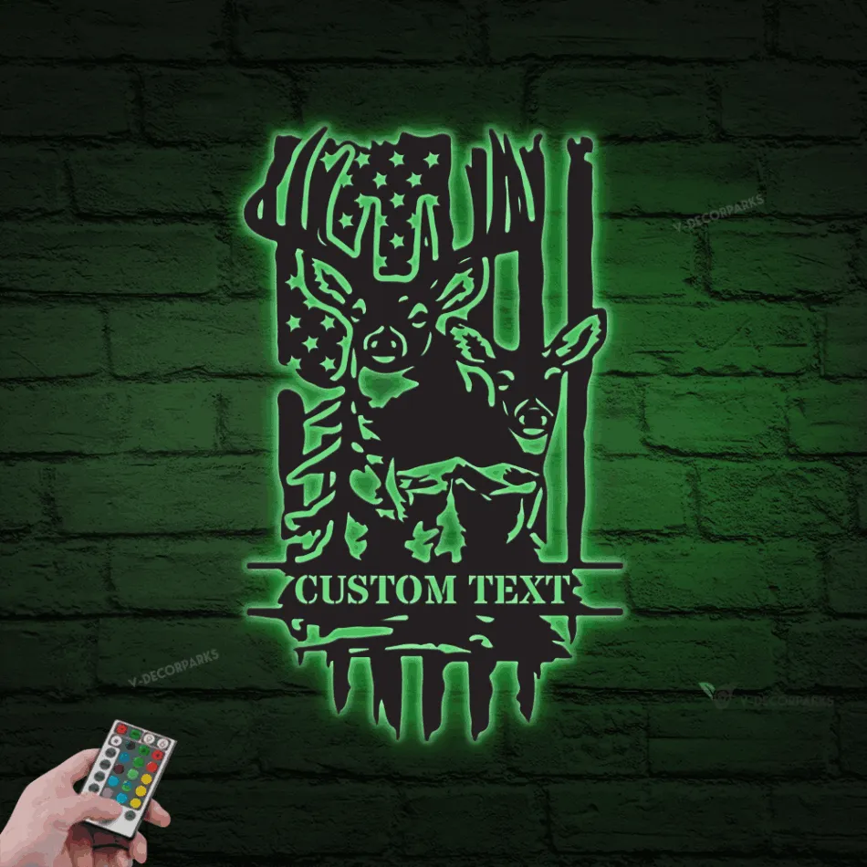 Personalized Deer Hunting Metal Sign With Led Lights, Custom Buck & Doe Wall Art, Home Decor, Campsite Decor, Hunter Gift, Housewarming Gift