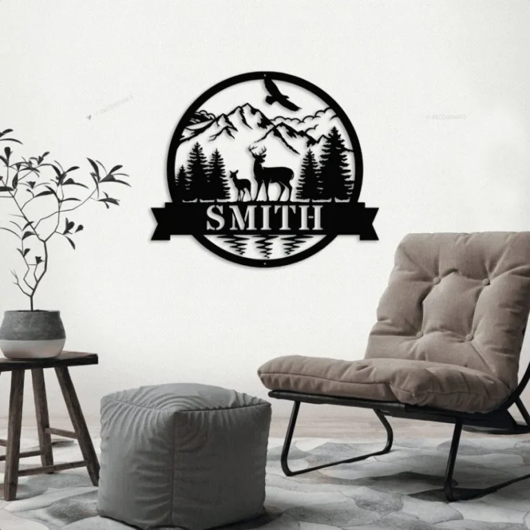 Personalized Deer Metal Sign With Led Lights, Mountain Scene Name Sign, Deer Wall Art, Hunting Camp Decor, Gift For Dad, Gift For Husband