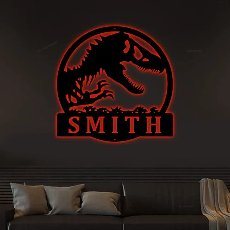 Personalized Dinosaur Name Metal Sign With Led Lights, Dinosaur Metal Wall Art, Custom Dinosaur Sign, Dinosaur Gift, Birthday Christmas Gift