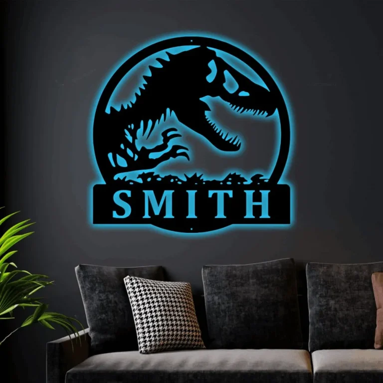 Personalized Dinosaur Name Metal Sign With Led Lights, Dinosaur Metal Wall Art, Custom Dinosaur Sign, Dinosaur Gift, Birthday Christmas Gift