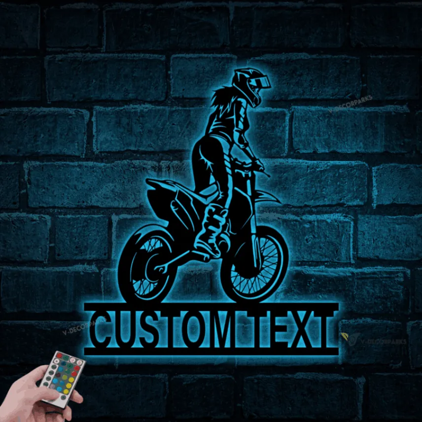 Personalized Dirt Bike Metal Sign With Led Lights, Dirt Bike Lovers, Dirk Bike Sign, Unique Decor, Gift For Her, Girl Biker Gift