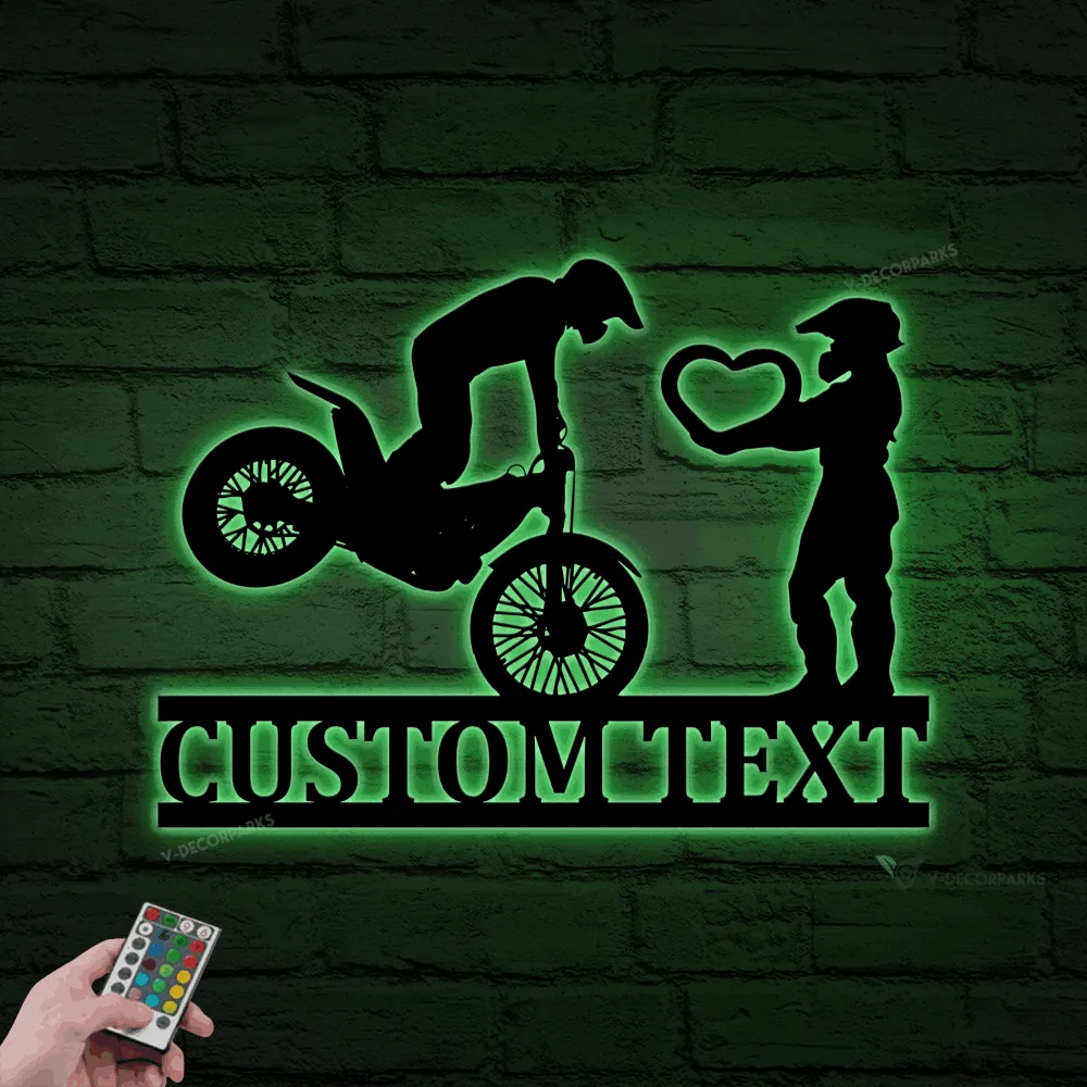 Personalized Dirt Bike Couple Metal Sign Led Lights, Valentine Day Gift, Gift For Couple, Dirt Bike Lovers, Dirk Bike Sign, Unique Decor