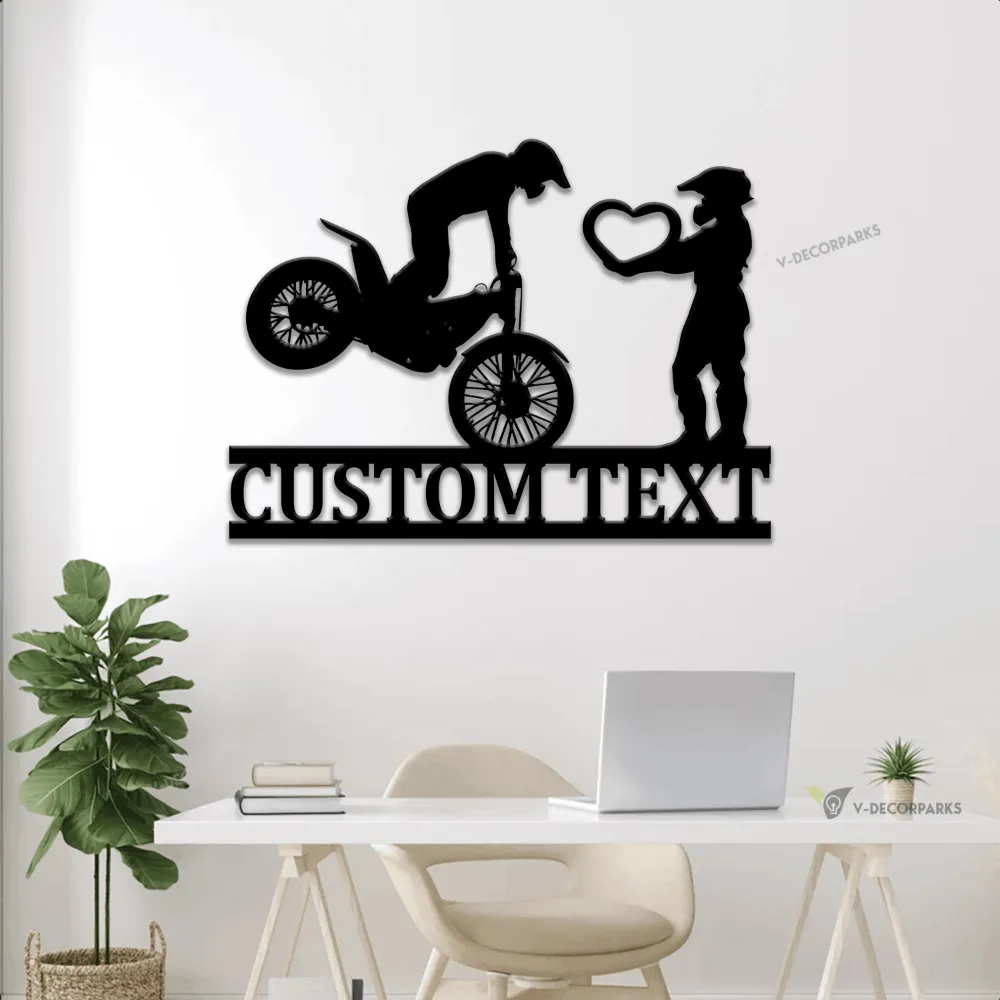 Personalized Dirt Bike Couple Metal Sign Led Lights, Valentine Day Gift, Gift For Couple, Dirt Bike Lovers, Dirk Bike Sign, Unique Decor