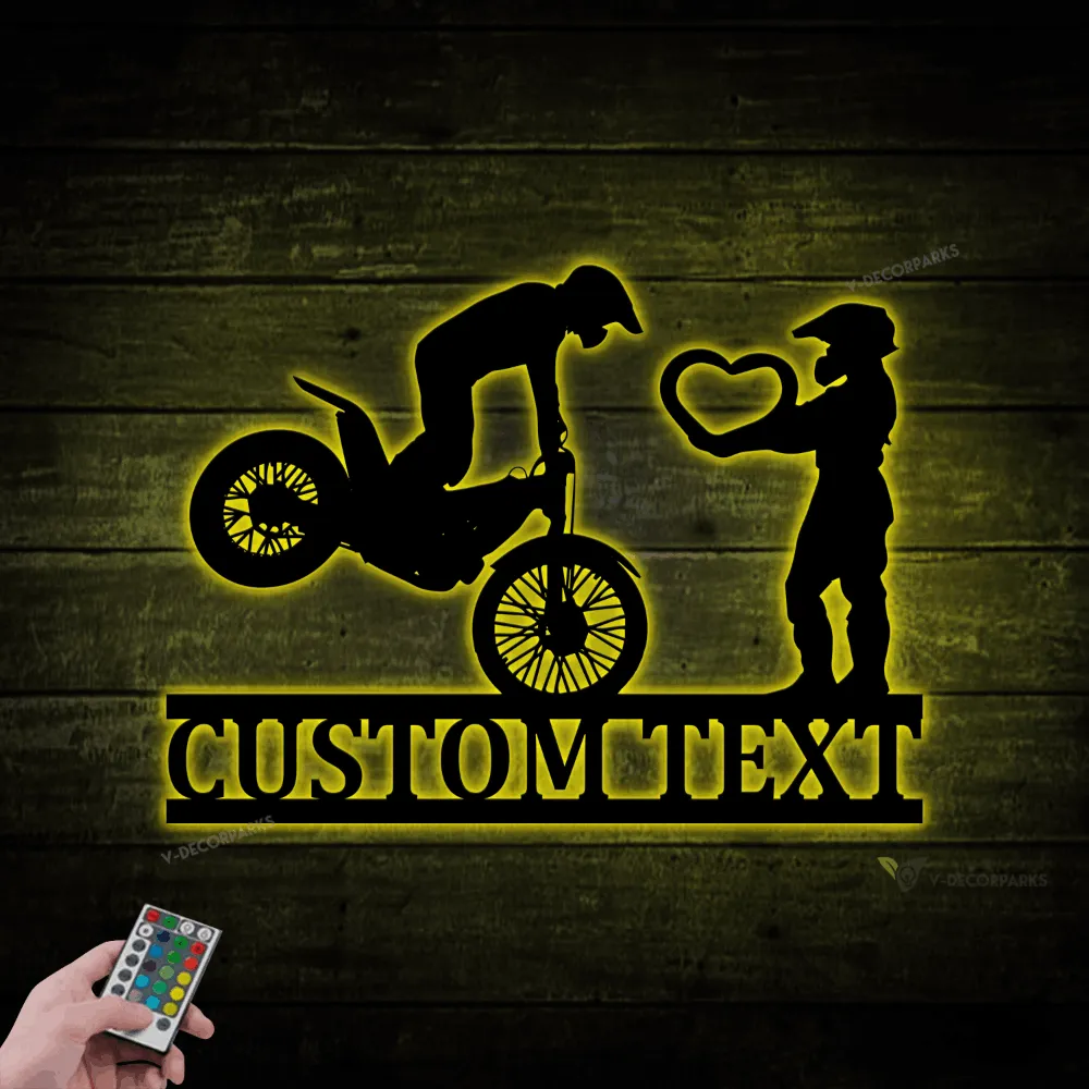 Personalized Dirt Bike Couple Metal Sign Led Lights, Valentine Day Gift, Gift For Couple, Dirt Bike Lovers, Dirk Bike Sign, Unique Decor