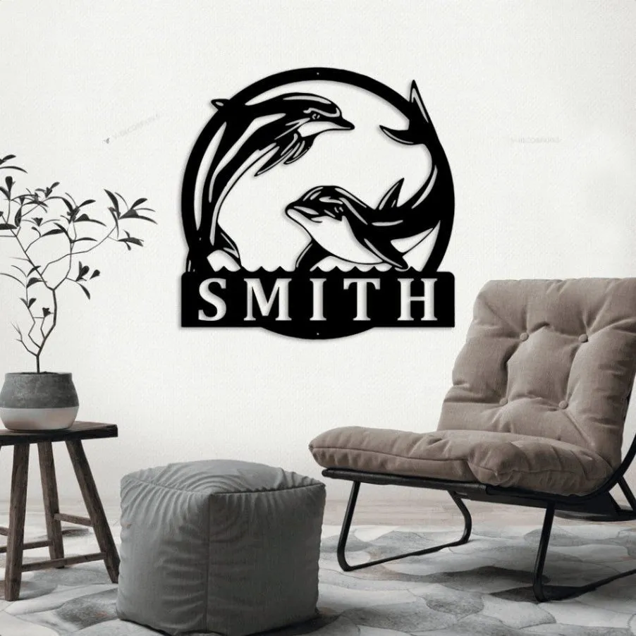 Personalized Dolphin Sign With Led Lights, Custom Metal Dolphin Art, Dolphin Monogram Sign, Dolphin Decor, Beach Decor, Dolphin Gift